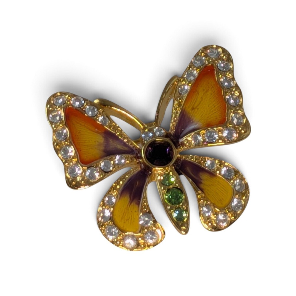 Joan Rivers Butterfly Brooch Pin Gold Tone Enamel Rhinestone Vintage Style